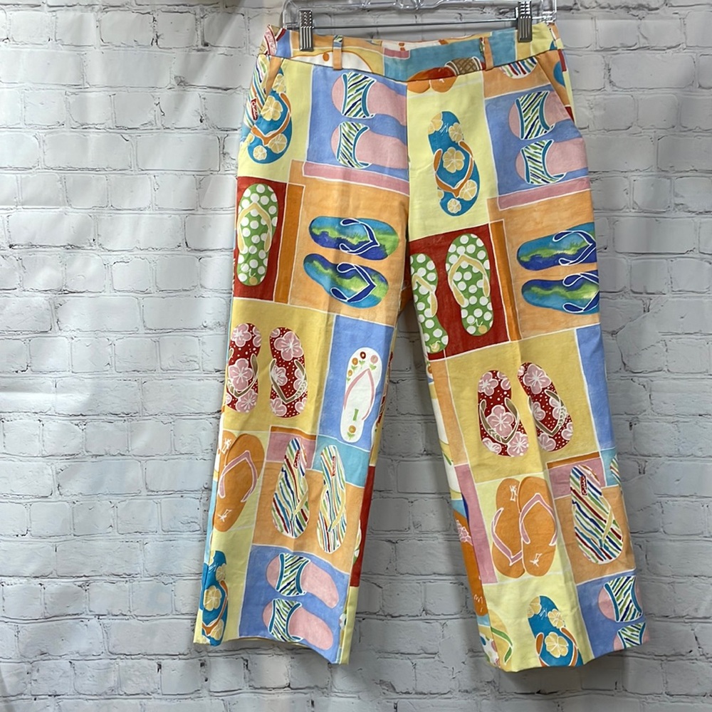 Suzette flat front side zip cotton flip flop theme crop/Capri size 6 pan…